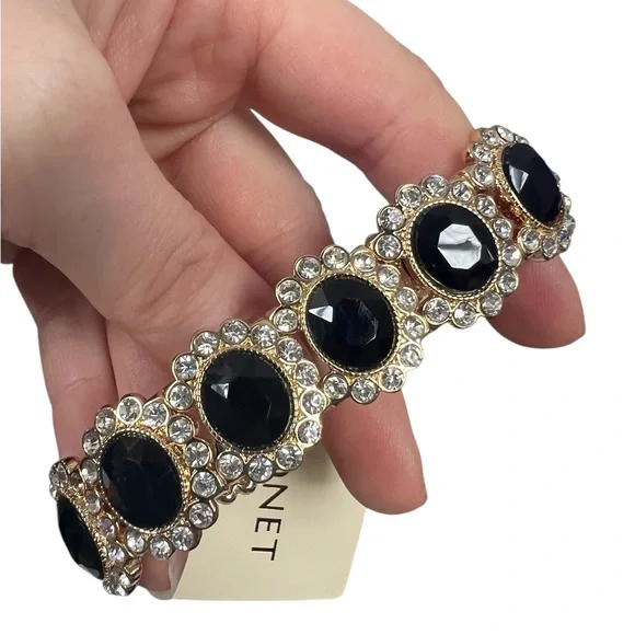 Monet Black and Gold Stretchy Bracelet & Earrings Set - Picture 3 of 3